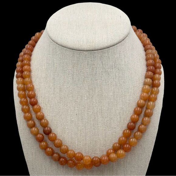 Jay King Apricot Carnelian Stone DTR Mine Finds 2 Row Sterling Silver Necklace - Picture 1 of 4